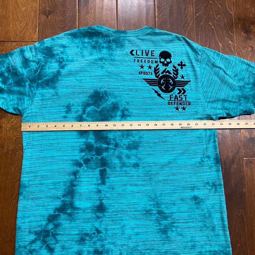 Affliction Live Fast Eagle Vintage Gothic Punk Washed Teal T-Shirt Mens Size 2XL - Picture 7 of 8